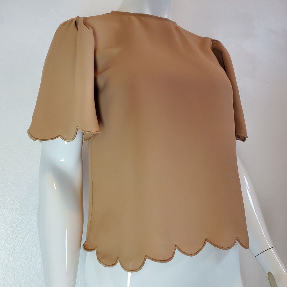 Express Tan Scallop Trim Blouse